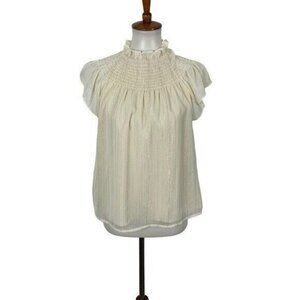 Moodie Blouse Small Off‎ White Short Sleeve Ruffle Detail Vintage Look